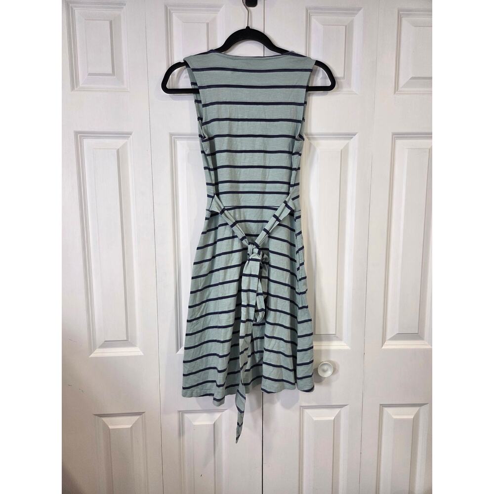 Toad & Co Light Green and Navy Midi Dress Tie Waist Pockets Sleeveless Small - Picture 2 of 8